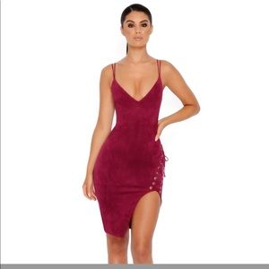 BNWT OH POLLY SUEDE KNEE LENGTH DRESS Sexy Christmas NYE party US 2 BERRY New
